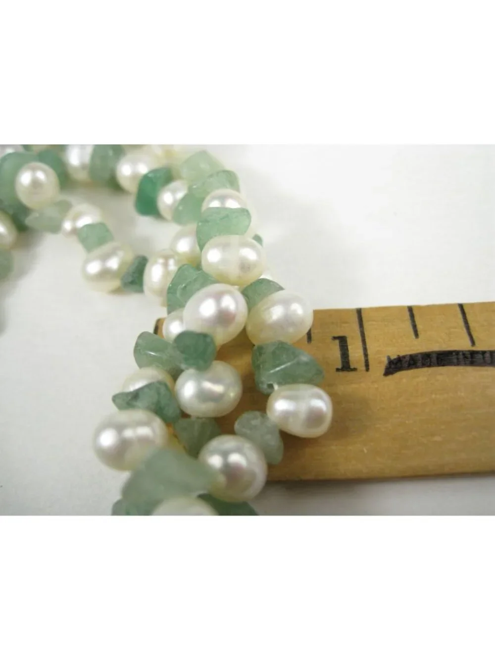 Vintage Multi Strand Jade Chip Freshwater Pearl Beaded Bracelet Silver Tone Box